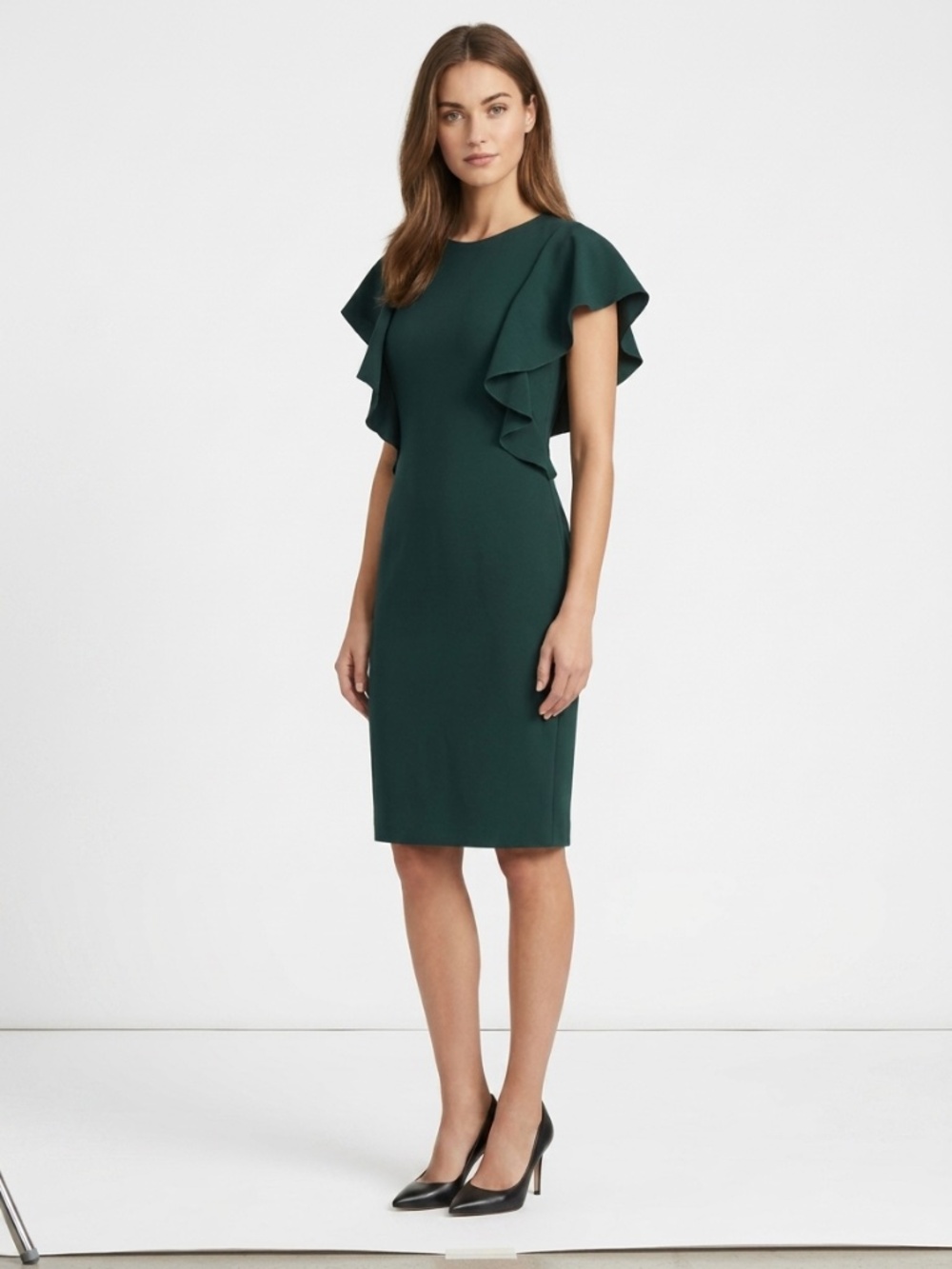 Lauren Ralph Lauren Dark Green Flutter Sleeve Sheath Dress Elegant Career Sz 2